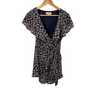 Listicle‎ Romper Size Medium Blue Orange Zipper Shorts with Wrap Tie